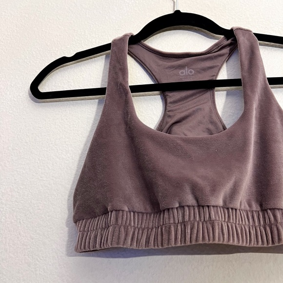 ALO YOGA Velour Style Sweatshirt Sports Bra - Picture 3 of 4